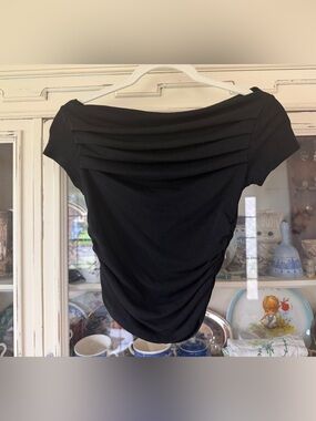 Unk Black Boatneck Ruched Short Sleeve Top
